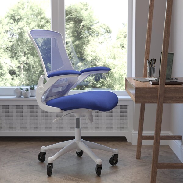 Flash Furniture Blue Mesh Mid-Back Task Chair with Roller Wheels BL-X-5M-WH-BLUE-RLB-GG - main
